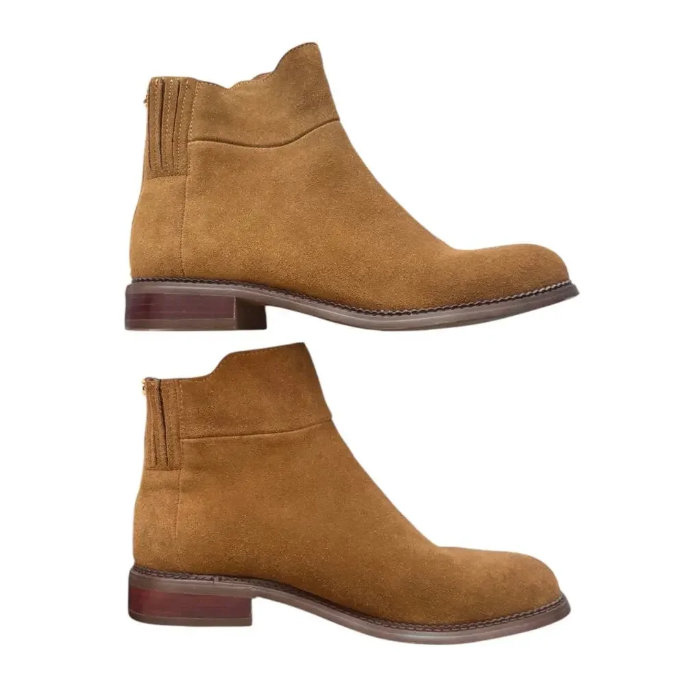 Franco Sarto Women's 8.5  Hawk Boot Tan Wiskey Suede Bootie Back Zip Shoe - Picture 7 of 11